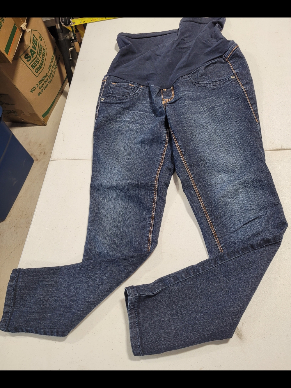 Dark Blue Maternity Skinny Jeans with Stretch Waistband